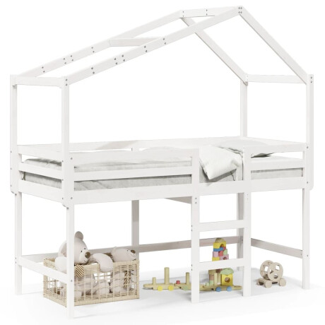 vidaXL Halfhoogslaper met ladder en bedhuis grenenhout wit 80x200 cm afbeelding2 - 1