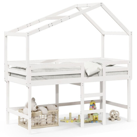 vidaXL Halfhoogslaper met ladder en bedhuis grenenhout wit 90x190 cm afbeelding2 - 1