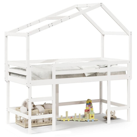 vidaXL Halfhoogslaper met ladder en bedhuis grenenhout wit 80x200 cm afbeelding2 - 1