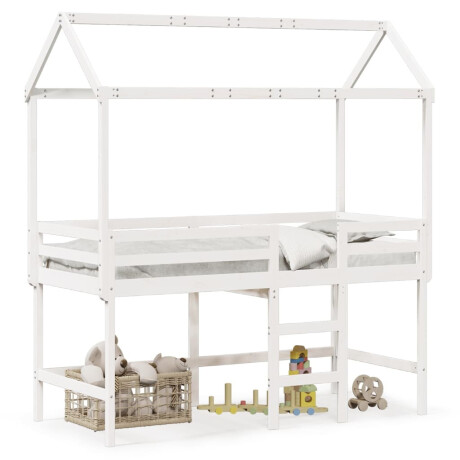 vidaXL Halfhoogslaper met ladder en bedhuis grenenhout wit 90x190 cm afbeelding2 - 1
