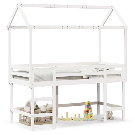 vidaXL Halfhoogslaper met ladder en bedhuis grenenhout wit 90x190 cm afbeelding2 - 1