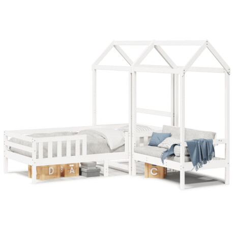 vidaXL Kinderbed met huisje en bankje massief grenenhout wit 80x200 cm afbeelding2 - 1