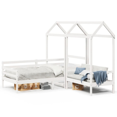 vidaXL Kinderbed met huisje en bankje massief grenenhout wit 80x200 cm afbeelding2 - 1