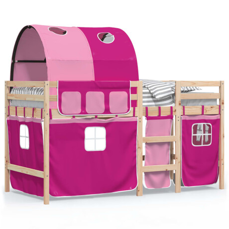 vidaXL Kinderhoogslaper met tunnel 90x190 cm massief grenenhout roze afbeelding2 - 1