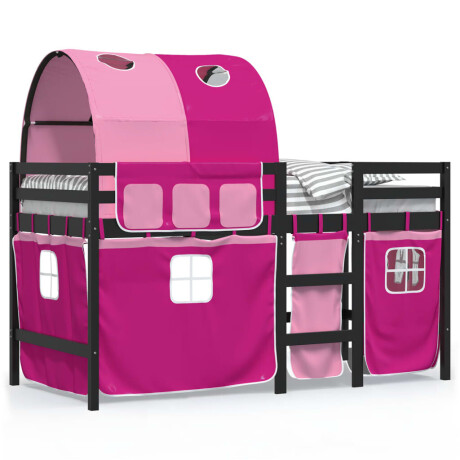 vidaXL Kinderhoogslaper met tunnel 90x190 cm massief grenenhout roze afbeelding2 - 1