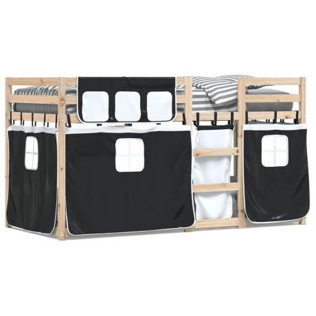 vidaXL Stapelbed met gordijnen 90x190 cm grenenhout wit en zwart afbeelding2 - 1