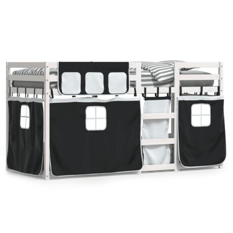 vidaXL Stapelbed met gordijnen 90x190 cm grenenhout wit en zwart afbeelding2 - 1