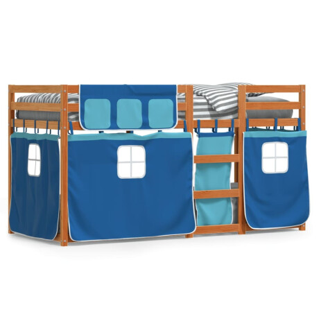 vidaXL Stapelbed met gordijnen 75x190 cm massief grenenhout blauw afbeelding2 - 1
