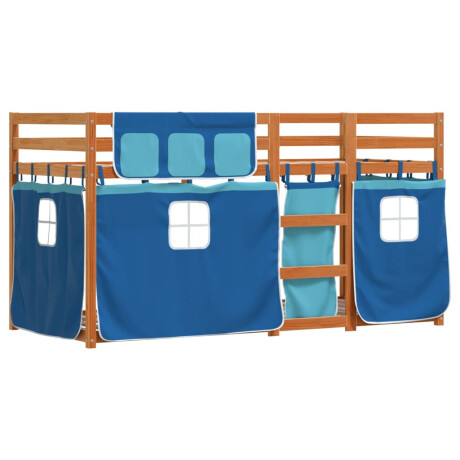 vidaXL Stapelbed met gordijnen 90x190 cm massief grenenhout blauw afbeelding2 - 1