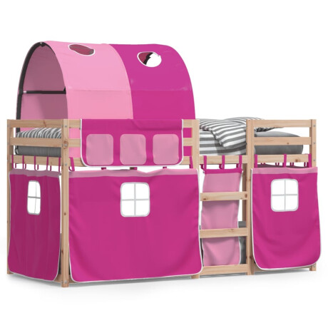vidaXL Stapelbed met gordijnen 80x200 cm grenenhout roze afbeelding2 - 1