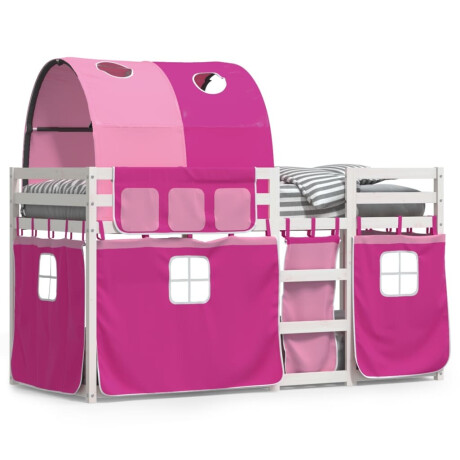 vidaXL Stapelbed met gordijnen 80x200 cm grenenhout roze afbeelding2 - 1