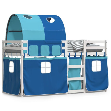 vidaXL Stapelbed met gordijnen 75x190 cm massief grenenhout blauw afbeelding2 - 1