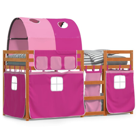 vidaXL Stapelbed met gordijnen 80x200 cm grenenhout roze afbeelding2 - 1