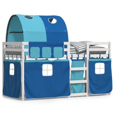 vidaXL Stapelbed met gordijnen 90x190 cm massief grenenhout blauw afbeelding2 - 1
