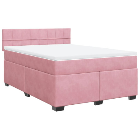 vidaXL Boxspring met matras fluweel roze 140x190 cm afbeelding2 - 1