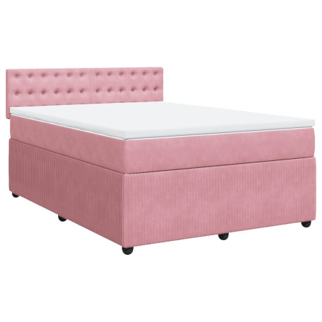 vidaXL Boxspring met matras fluweel roze 140x200 cm afbeelding2 - 1