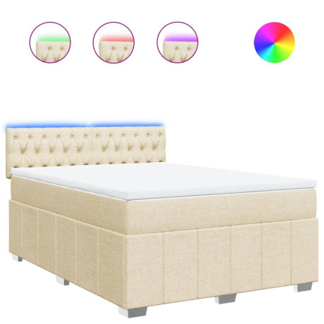 vidaXL Boxspring met matras stof crèmekleurig 160x200 cm afbeelding2 - 1