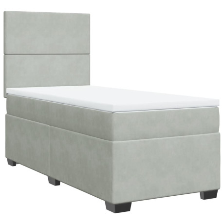 vidaXL Boxspring met matras fluweel lichtgrijs 90x190 cm afbeelding2 - 1