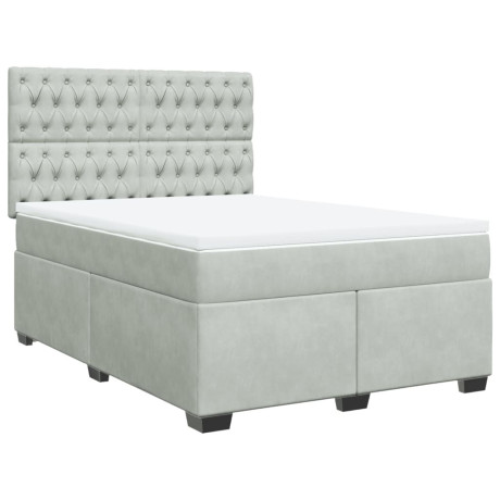 vidaXL Boxspring met matras fluweel lichtgrijs 140x190 cm afbeelding2 - 1
