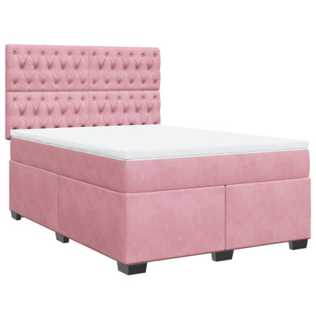 vidaXL Boxspring met matras fluweel roze 140x190 cm afbeelding2 - 1