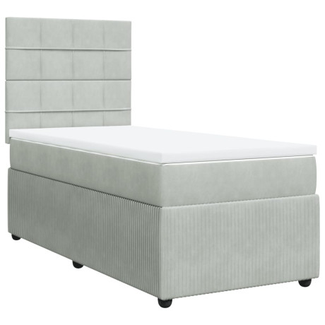 vidaXL Boxspring met matras fluweel lichtgrijs 80x200 cm afbeelding2 - 1