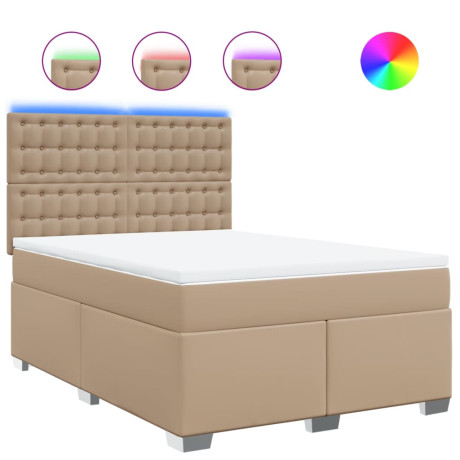 vidaXL Boxspring met matras kunstleer cappuccinokleurig 140x200 cm afbeelding2 - 1