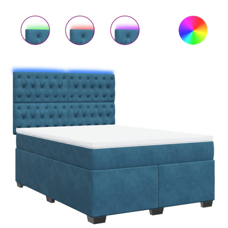 vidaXL Boxspring met matras fluweel blauw 140x190 cm afbeelding2 - 1