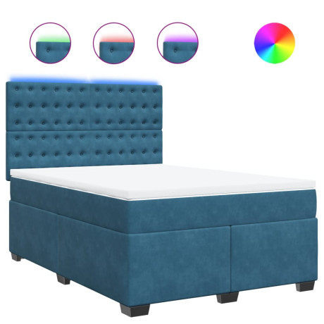 vidaXL Boxspring met matras fluweel blauw 140x200 cm afbeelding2 - 1