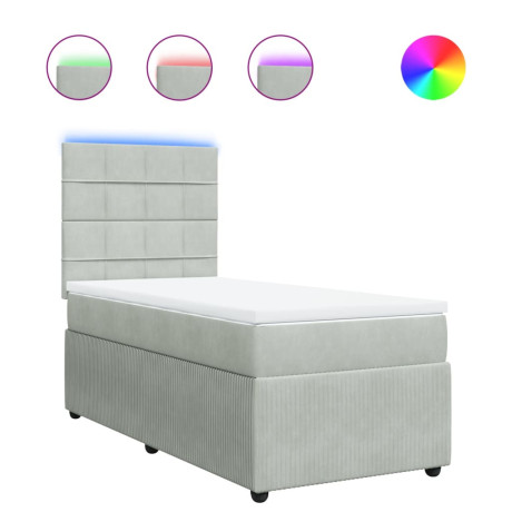 vidaXL Boxspring met matras fluweel lichtgrijs 100x200 cm afbeelding2 - 1
