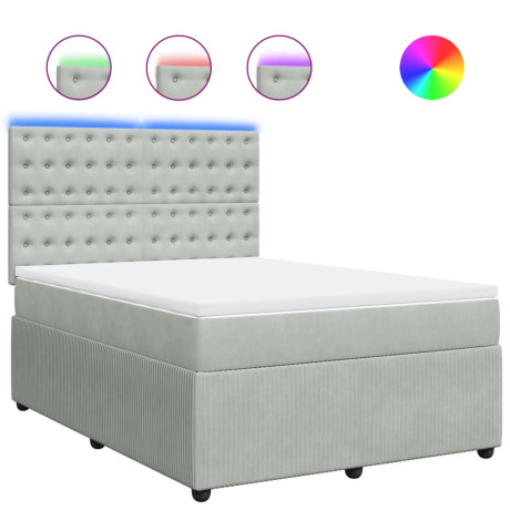 vidaXL Boxspring met matras fluweel lichtgrijs 140x190 cm afbeelding2 - 1