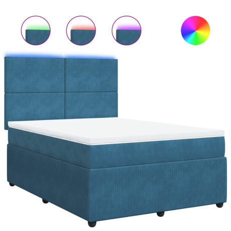 vidaXL Boxspring met matras fluweel blauw 160x200 cm afbeelding2 - 1