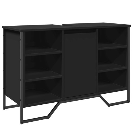 vidaXL Wastafelkast 91x35x60 cm bewerkt hout zwart afbeelding2 - 1