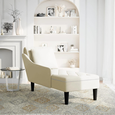 vidaXL Chaise longue met kussen&rechterarmleuning fluweel crèmekleurig afbeelding2 - 1