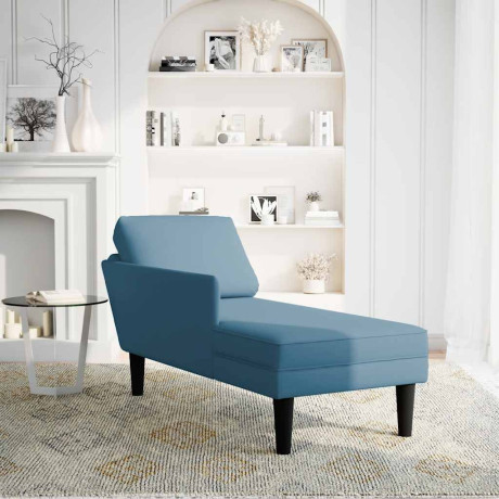 vidaXL Chaise longue met kussen en rechterarmleuning fluweel blauw afbeelding2 - 1