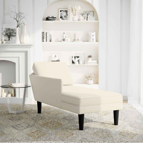 vidaXL Chaise longue met kussen&rechterarmleuning fluweel crèmekleurig afbeelding2 - 1