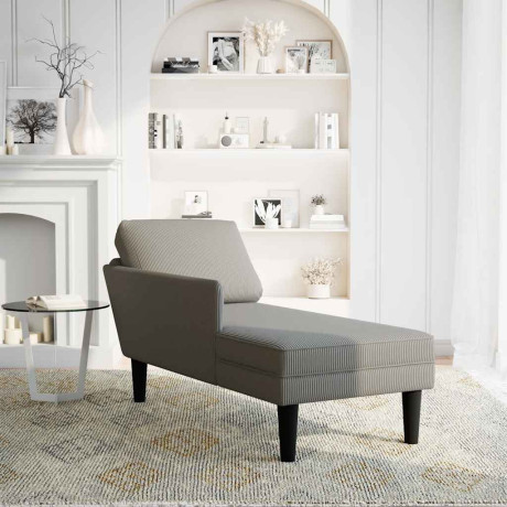 vidaXL Chaise longue met kussen corduroy stof lichtgrijs afbeelding2 - 1