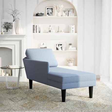 vidaXL Chaise longue met kussen corduroy stof blauw afbeelding2 - 1