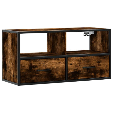 vidaXL Tv-meubel 80x31x39,5cm bewerkt hout metaal gerookt eikenkleurig afbeelding2 - 1