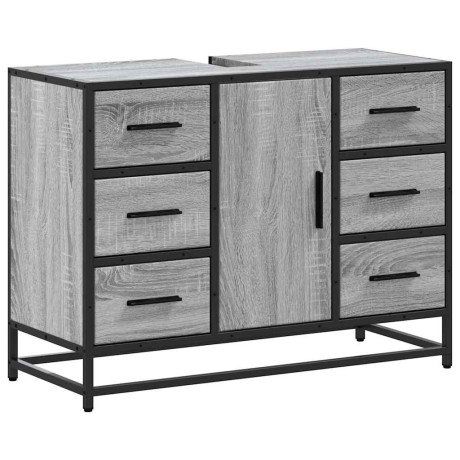 vidaXL Wastafelkast 80x33x60 cm bewerkt hout grijs sonoma eikenkleurig afbeelding2 - 1