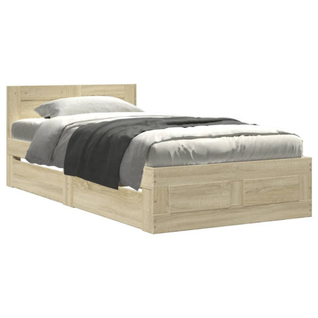 vidaXL Bedframe met hoofdbord bewerkt hout sonoma eiken 75x190 cm afbeelding2 - 1