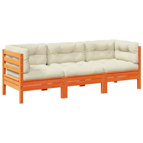 vidaXL 3-delige Loungeset met kussens massief grenenhout wasbruin afbeelding2 - 1