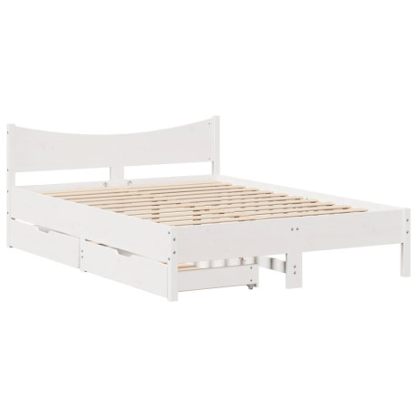 vidaXL Bedframe met lades massief grenenhout wit 140x200 cm afbeelding2 - 1