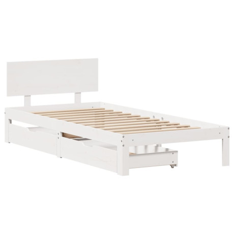 vidaXL Bedframe met lades massief grenenhout wit 90x200 cm afbeelding2 - 1