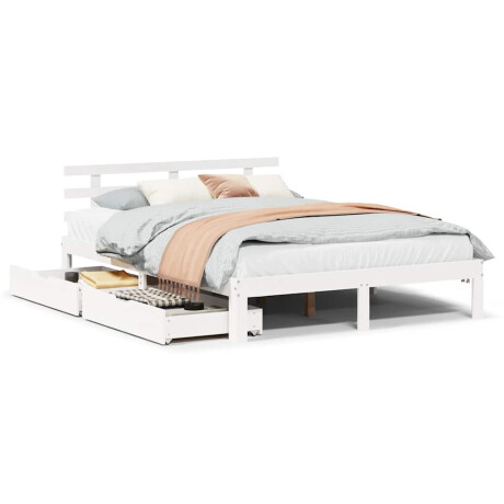vidaXL Bedframe met lades massief grenenhout wit 135x190 cm afbeelding2 - 1