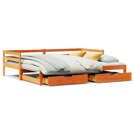 vidaXL Slaapbank onderschuifbed en lades 90x190 cm grenenhout wasbruin afbeelding2 - 1