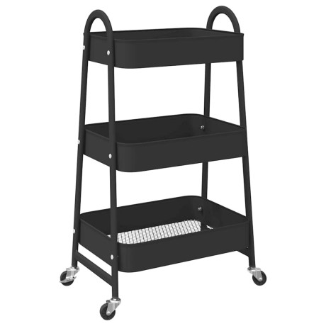 vidaXL Opbergtrolley 3-laags 42x41,5x77 cm staal zwart afbeelding2 - 1