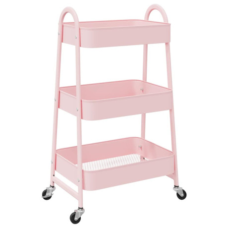 vidaXL Opbergtrolley 3-laags 42x41,5x77 cm staal roze afbeelding2 - 1