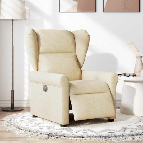 vidaXL Fauteuil verstelbaar elektrisch stof crèmekleurig afbeelding2 - 1