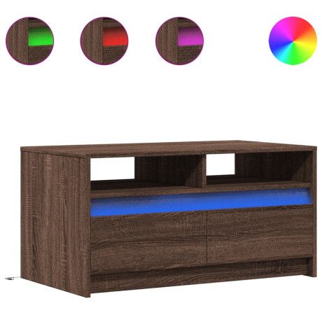 vidaXL Salontafel met LED-verlichting bewerkt hout bruin eikenkleur afbeelding2 - 1