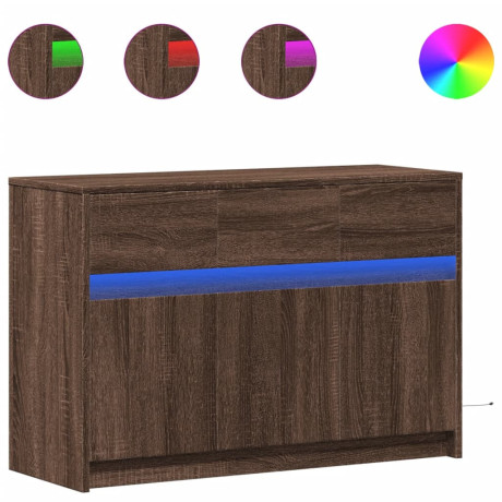 vidaXL Tv-meubel met LED 91x34x61 cm bewerkt hout bruin eikenkleurig afbeelding2 - 1